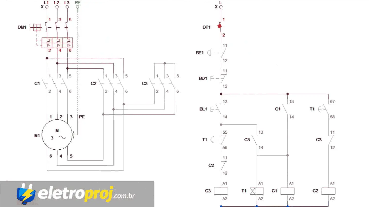 Sequência de funcionamento da partida estrela triângulo com contatores e temporizador