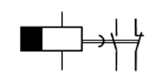 Símbolo IEC de relé com retardo na desenergização (OFF-delay).