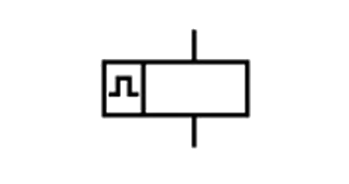 Símbolo IEC de relé de impulso com operação por pulso.
