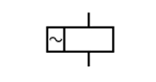 Símbolo IEC de relé para corrente alternada (~).