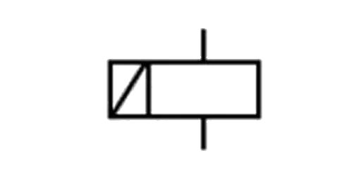 Símbolo IEC de relé sensível à polaridade da corrente.