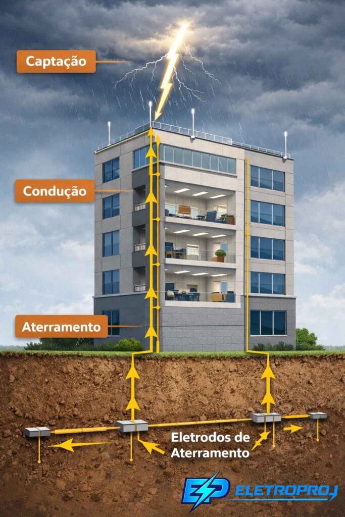 Sistema de Proteção contra Descargas Atmosféricas (SPDA) – Captação, Condução e Aterramento