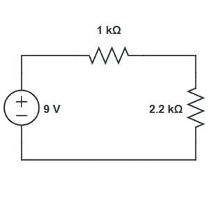 Resistores de 1 kΩ e 2,2 kΩ em série com resistência equivalente de 3,2 kΩ