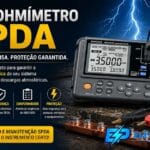 Miliohmímetro SPDA profissional medindo continuidade elétrica em sistema de aterramento com barra de cobre