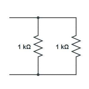 Dois resistores de 1 kΩ conectados em paralelo