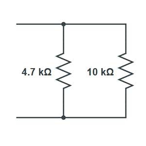 Resistores de 4,7 kΩ e 10 kΩ ligados em paralelo