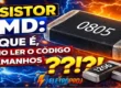 Thumbnail chamativa mostrando resistor SMD 0805 em destaque, com fundo elétrico azul e laranja, texto “Resistor SMD: o que é, como ler o código e tamanhos” e exemplos de encapsulamentos 1206 e 0603.