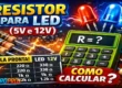 Resistor para LED 5V e 12V com tabela pronta de valores e cálculo da resistência mostrado em thumbnail chamativa com LEDs e resistores eletrônicos.