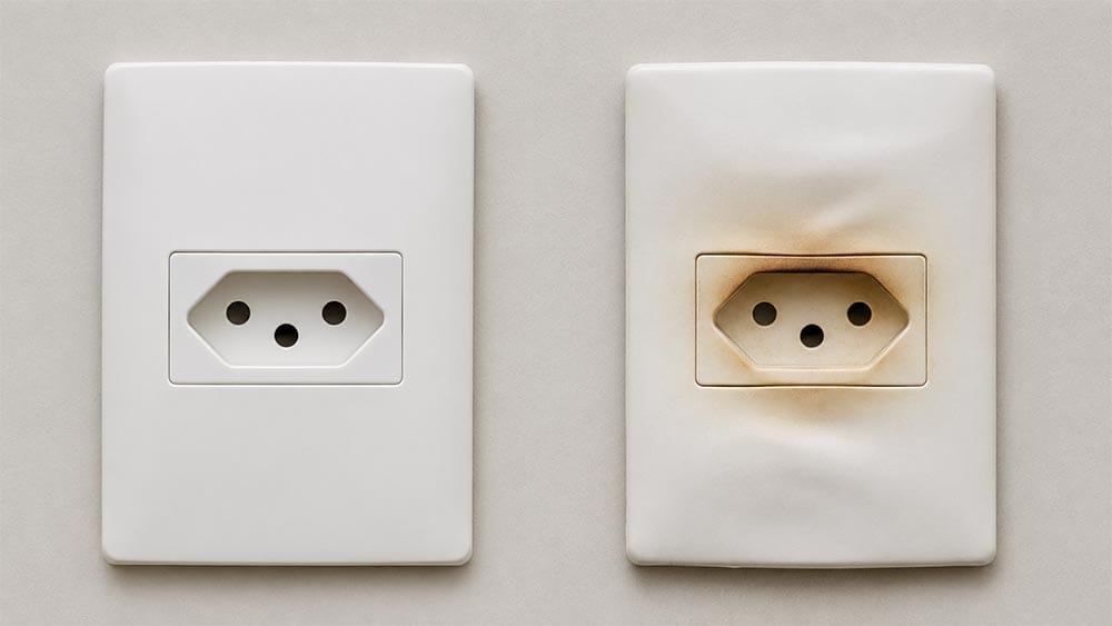 Problemas elétricos em casa: Comparação entre tomada normal e tomada com sinais de aquecimento